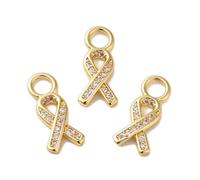 DanLingJewelry 20Pcs Elegant Golden Brass Ribbon Charms Cubic Zirconia Breast Cancer Awareness Charms for Jewelry Making DIY Crafts