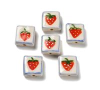 DanLingJewelry 20Pcs Handmade Strawberry Printed Square Ceramic Beads Fruit Porcelain Beads for DIY Jewelry Making Bracelets Necklace