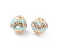DanLingJewelry 20Pcs Imitation Turquoise Color Handmade Indonesia Beads 16mm Vintage Flower Round Clay Spacer Beads for Jewelry Making