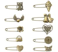 DanLingJewelry 20Pcs Mixed Styles Vintage Theme Safety Pin Brooches Antique Bronze Butterfly Heart Owl lapel Pins for Handbag Backpack Decor