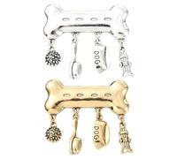DanLingJewelry 2Pcs 2 Color Vintage Dog Bone Brooches with Cute Dog Dangle Charms Pet Animal Theme Lapel Pins for Backpack Clothes