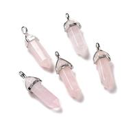 DanLingJewelry 2Pcs Pink Bullet Shape Gemstone Pointed Pendants Crystal Healing Chakra Bead Charms for DIY Jewellery Making Necklace