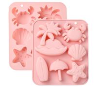 DanLingJewelry 2Pcs Tropical Summer Beach Theme Silicone Moulds Coconut Tree Seashell Starfish Crab Shape Baking Moulds for Party Chocolate Candy Making