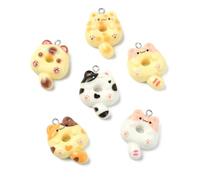 DanLingJewelry 30Pcs 6 Colors Cat Shaped Donut Pendants Resin Flatback Sweet Food Ornaments Cute Pet Animal Charms for Jewelry Making Crafting