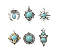 DanLingJewelry 30Pcs 6 Styles Tibetan Turquoise Charms Boho Theme Antique Silver Western Charms for DIY Bracelets Necklaces Making