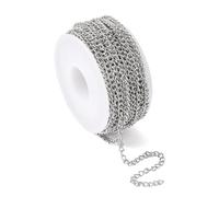DanLingJewelry 32.8 Feet Stainless Steel Curb Chains Roll 10 M Silver Colour Cable Twisted Link Chains for Bracelet Necklaces Jewellery Making Supplies