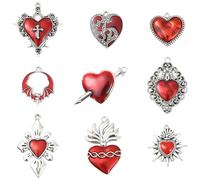 DanLingJewelry 36Pcs 9 Styles Antique Silver Red Heart Series Pendants Enamel Gothic Heart Dangle Charms for Jewellery Making Necklace Bracelets Supplies