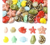 DanLingJewelry 40Pcs Mixed Styles Starfish Shell Fish Ceramic Beads Handmade Ocean Animal Porcelain Beads for DIY Bracelets Making Supplies