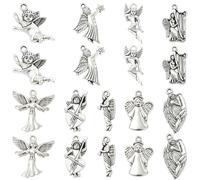 DanLingJewelry 45Pcs 9 Styles Tibetan Style Angel Charms Antique Silver Angel Wing Pendants for Jewellery Making Necklaces Bracelets Crafts