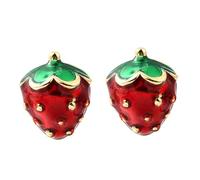 DanLingJewelry 5 Pair Cute Red Strawberry Earrings Brass Enamel Fruit Food Earrings for Wedding Party Birthday Jewelry Gifts