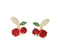 DanLingJewelry 5 Pair Red Crystal Cherry Fruit Earrings Delicate Cherries Brass Pave Cubic Zirconia Stud Earrings for Wedding Party Jewelry Gifts
