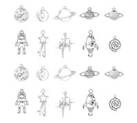 DanLingJewelry 50Pcs 10 Styles Antique Silver Space Charms Universe Planet Moon Star Space Ship Tibetan Charms for Jewelry Making Crafts