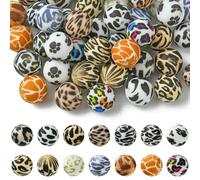 DanLingJewelry 50Pcs 15mm Silicone Round Beads Colourful Animal Printed Loose Spacer Beads for Bracelet Necklace Making