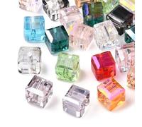 DanLingJewelry 50Pcs 7mm Mixed Colour Transparent Glass Cube Beads Crystal Faceted Square Spacer Beads for DIY Bracelet Necklaces Making