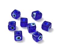 DanLingJewelry 50Pcs Handmade Lampwork Cube European Beads 4mm Large Hole Glass Evil Eye Beads for DIY Bracelets Jewellery Making