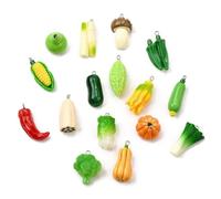 DanLingJewelry 50Pcs Mixed Vegetables Pendants 3D Imitation Food Resin Charms Hot Pepper Pumpkin Mushroom Ornaments for Jewelry Making DIY