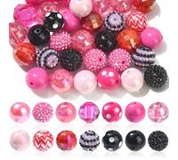 DanLingJewelry 50Pcs Random 20mm Chunky Bubblegum Beads Pink & Black Colour Large Acrylic Round Beads for Pen Jewellery Making DIY Supplies