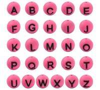 DanLingJewelry 52Pcs 10mm Round Hot Pink Letter Silicone Beads A-Z Alphabet Focal Beads for Keychain Pens Bracelet Necklace Lanyard Making