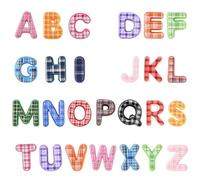 DanLingJewelry 52Pcs 26 Styles Tartan Pattern Large A-Z Letter Acrylic Beads Opaque Checkered Printed Alphabet Beads for Jewelry Making Supplies