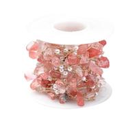 DanLingJewelry 5m Brass Handmade Natural Rose Quartz Stone Beading Chain Pink Irregular Crystal Chains with Spool for Jewelry Making Supplies