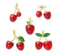 DanLingJewelry 5Pcs 3D Big Red Cherry Charms Cute Brass Resin Fruit Charms for Jewellery Making Keychain Bag Decoration