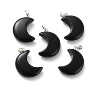 DanLingJewelry 5Pcs Black Crescent Moon Gemstone Pendants Natural Celestial Theme Healing Stones Charms for DIY Jewellery Making Necklace Bracelet