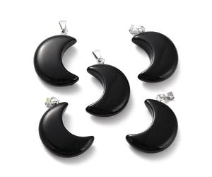 DanLingJewelry 5Pcs Black Crescent Moon Gemstone Pendants Natural Celestial Theme Healing Stones Charms for DIY Jewellery Making Necklace Bracelet