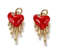 DanLingJewelry 5Pcs Brass Clear Cubic Zirconia Red Heart Pendants Enamel Love Heart Dangle Charms for Jewellery Making Bracelet Necklace Earring