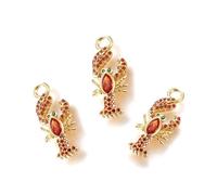 DanLingJewelry 5Pcs Crystal Red Lobster Charms Brass Micro Pave Cubic Zirconia Pendants Delicate Ocean Animals Charms for Jewellery Making DIY