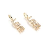 DanLingJewelry 5Pcs Golden Colour Valentine Charms Brass Micro Pave Clear Cubic Zirconia Word Love Charms Pendants for Jewellery Making DIY