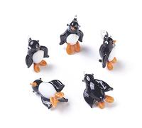 DanLingJewelry 5Pcs Handmade Ocean Animals Lampwork Glass Pendants Black White Marine Life Little Penguin Loose Beads Charms for DIY Crafts Jewellery Making