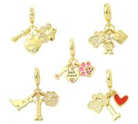 DanLingJewelry 5Pcs Lovely Dog Theme European Large Hole Pendants Heart Dog Bone Paw Cubic Zirconia Charms for Jewelry Making DIY Bracelet