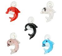 DanLingJewelry 5Pcs Mixed Color Handmade Lampwork Dolphin Charms Glass Marine Life Ocean Animal Pendants for DIY Jewelry Projects Making