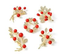 DanLingJewelry 5Pcs Mixed Styles Rhinestone Flower Brooches Set Red Series Wreath Bouquet Brooches for Party Wedding Decor