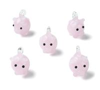 DanLingJewelry 5Pcs Pink Handmade Pig Lampwork Glass Pendants 3D Animals Glass Beads Charms for DIY Jewellery Making