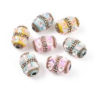 DanLingJewelry 5Pcs Random Flower Butterfly Rhinestone Polymer Clay Spacer Column Tube Beads Vintage Handmade Indonesia Beads for European Bracelet Jewellery Making