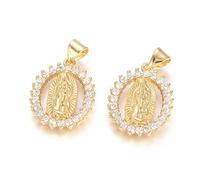 DanLingJewelry 5Pcs Religious Oval with Virgin Mary Charms Bulk Brass Micro Pave Cubic Zirconia Pendants Charms for Necklaces Jewellery Making