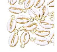 DanLingJewelry 5Pcs White Seashell Enamel Charms Ocean Theme Cowrie Shell Shape Pendants for Jewellery Making Necklace Bracelets Crafts