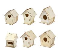 DanLingJewelry 6 Sets Unfinished Wooden Bird House Wood Slices Blanks DIY Hanging Bird House Craft Wood Cutouts Kit for DIY Painting Art Crafts Decor