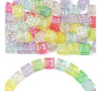 DanLingJewelry 60Pcs Random Rainbow Iridescent Acrylic Letter Beads Large Hole Spacer Cube with A~Z Alphabet Beads for Bracelets Necklaces Keychain Jewellery Making Bead