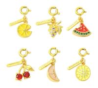 DanLingJewelry 6Pcs Cubic Zirconia Fruit Charms Mini Watermelon Cherry Lemon Grape Dangle Pendants with Clasps for DIY Jewellery Necklace Key Chains Handbags Decor