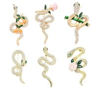 DanLingJewelry 6Pcs Golden Colour Snake Brooches Enamel Rose Cherry Bamboo Lapel Pins Crystal Rhinestone Animal Snake Badge Brooch for Clothing Dress Jewellery Gifts