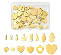DanLingJewelry 70Pcs Stainless Steel End Extender Tag Mixed Heart Star Round Stamping Charms Tabs for Jewellery Making