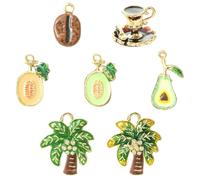 DanLingJewelry 7Pcs Enamel Tropical Series Coconut Tree Pendants Avocado Coffee Bean Charms for Jewelry Making Bracelets Necklace