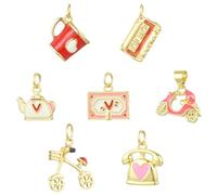 DanLingJewelry 7Pcs Vintage Theme Charms Bulk Retro Heart with Coffee Cup Cassette Tape Telephone Brass Enamel Charms for Jewelry Making Crafting