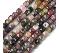 DanLingJewelry 80Pcs 4mm Natural Square Tourmaline Beads Faceted Cube Gemstone Beads for Jewellery Making Handmade Bracelet Crafts