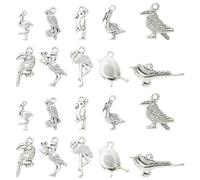 DanLingJewelry 80Pcs Antique Silver Bird Charms Tibetan Flying Animal Flamingo Parrot Crow Dangle Charms for DIY Jewellery Making Bracelet Crafts