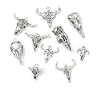 DanLingJewelry 84Pcs Antique Silver Animal Skull Charms Western Bull Cattle Raven Bird Head Skeleton Tibetan Charms for DIY Jewelry Making