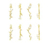 DanLingJewelry 8Pcs Brass Micro Pave Cubic Zirconia Rose Flower Pendants Valentine Floral Metal Charms for Jewellery Making Necklace Crafts
