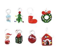DanLingJewelry 8Pcs Christmas Theme Lampwork Glass Beads Pendants Handmade Snowman Xmas Tree Glass Charms for Jewellery Making Crafting